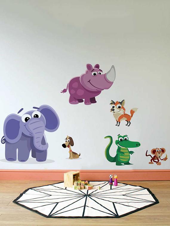 Rawpockets Wall Decals ' Cartoon Animals Wall Sticker ' Wall stickers (PVC Vinyl) Multicolour - 15733380 - Zoom Image - 1