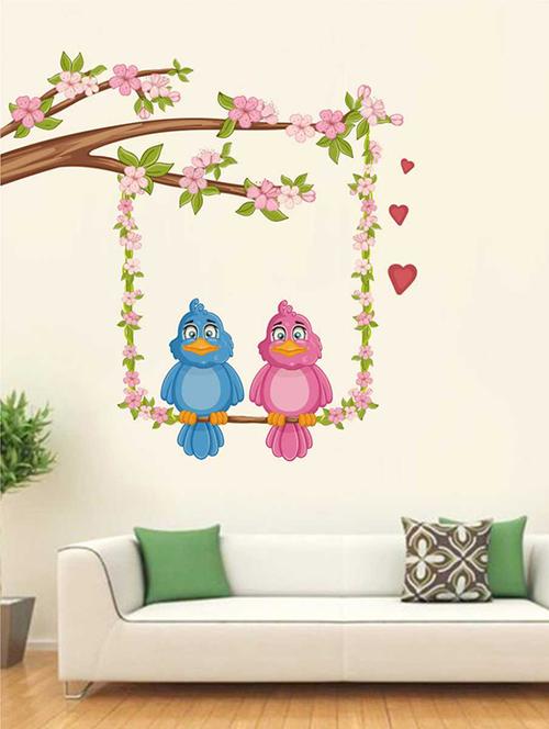 Rawpockets Wall Decals ' Pink Flower Tree n Birds Love Wall Sticker ' Wall stickers (PVC Vinyl) Multicolour - 15733383 - Standard Image - 1