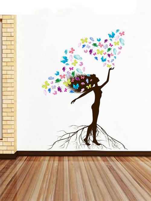 Rawpockets Wall Decals ' Fantasy Girl n Butterflies Wall Sticker ' Wall stickers (PVC Vinyl) Multicolour - 15733385 - Standard Image - 1