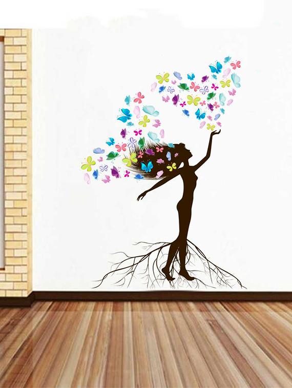 Rawpockets Wall Decals ' Fantasy Girl n Butterflies Wall Sticker ' Wall stickers (PVC Vinyl) Multicolour - 15733385 - Zoom Image - 1