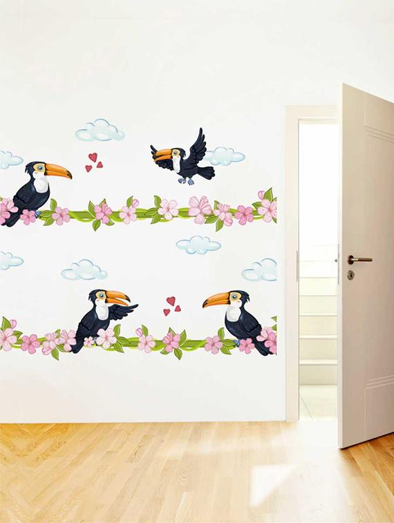 Rawpockets Wall Decals ' Wood Pecker Bird Love Wall Sticker ' Wall stickers (PVC Vinyl) Multicolour - 15733387 - Zoom Image - 1