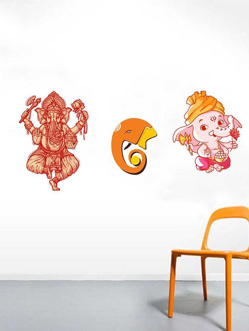 Rawpockets Wall Decals ' Lord Ganesha Combo Wall Sticker ' Wall stickers (PVC Vinyl) Multicolour - 15733393 - Standard Image - 1