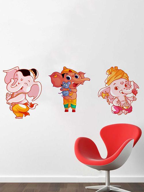 Rawpockets Wall Decals ' Lord Baby Ganesha Tri Combo Wall Sticker ' Wall stickers (PVC Vinyl) Multicolour - 15733394 - Standard Image - 1