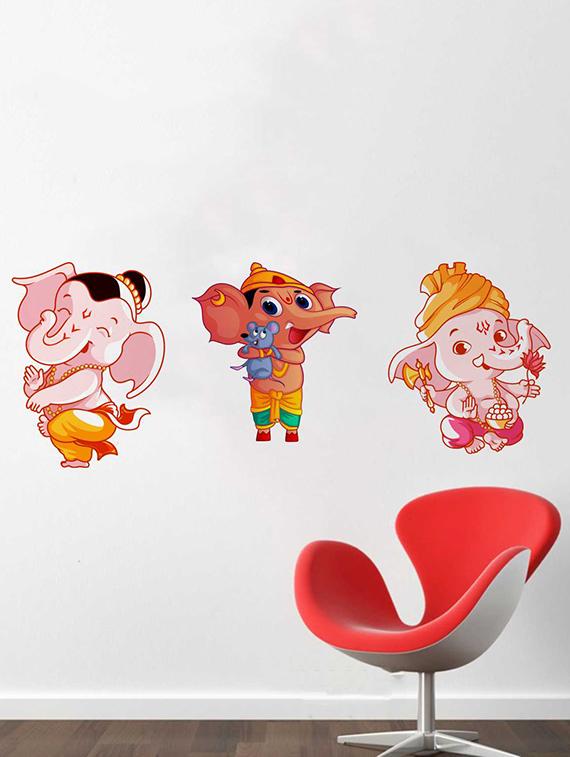 Rawpockets Wall Decals ' Lord Baby Ganesha Tri Combo Wall Sticker ' Wall stickers (PVC Vinyl) Multicolour - 15733394 - Zoom Image - 1