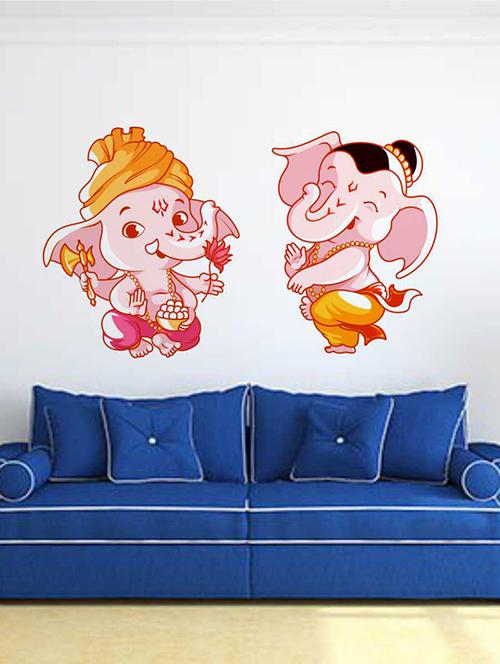 Rawpockets Wall Decals ' Lord Baby Ganesha Dual Combo Wall Sticker ' Wall stickers (PVC Vinyl) Multicolour - 15733395 - Standard Image - 1