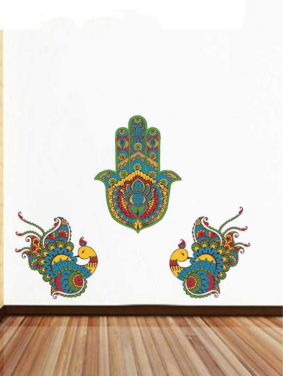 Rawpockets Wall Decals ' Positive Vibes & Peacock Decorative Wall Stickers ' Wall stickers (PVC Vinyl) Multicolour - 15733400 - Zoom Image - 1