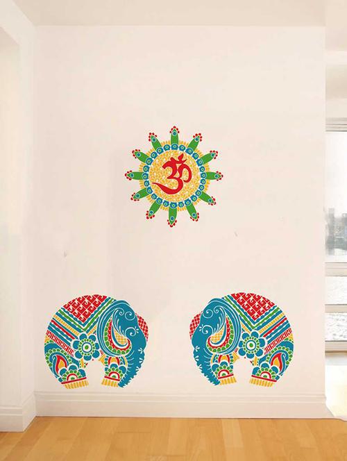 Rawpockets Wall Decals ' Ohm and Elephant Decorative Wall Stickers ' Wall stickers (PVC Vinyl) Multicolour - 15733404 - Standard Image - 1