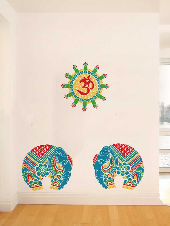 Rawpockets Wall Decals ' Ohm and Elephant Decorative Wall Stickers ' Wall stickers (PVC Vinyl) Multicolour - 15733404 - Zoom Image - 1