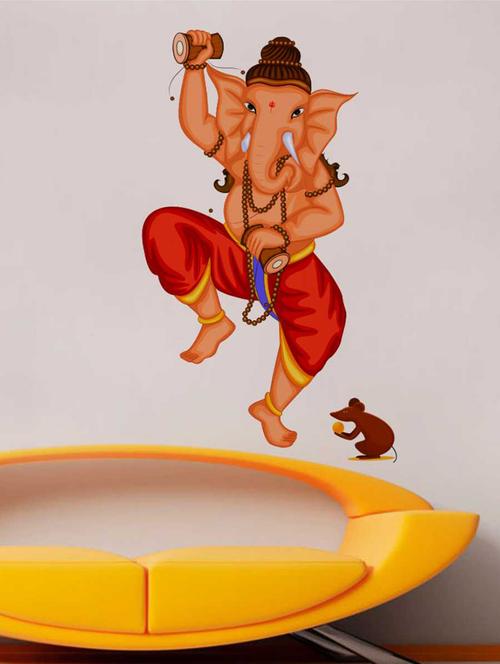 Rawpockets Wall Decals ' Dancing Ganesha and Mouse Wall Sticker ' Wall stickers (PVC Vinyl) Multicolour - 15733408 - Standard Image - 1