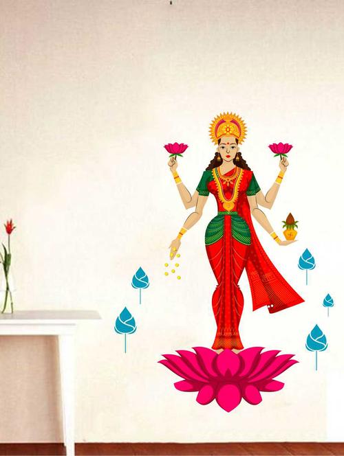 Rawpockets Wall Decals ' Goddess "Lakshmi Maa" Wall Decal Sticker ' Wall stickers (PVC Vinyl) Multicolour - 15733411 - Standard Image - 1