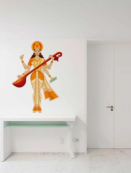 Rawpockets Wall Decals ' Goddess "Saraswati Maa" Wall Decal Sticker ' Wall stickers (PVC Vinyl) Multicolour - 15733412 - Standard Image - 1
