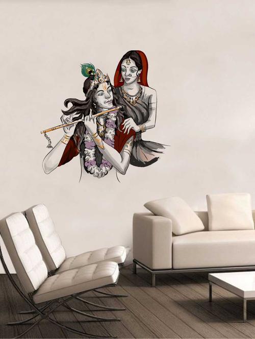 Rawpockets Wall Decals ' Lord Krishna with Radha Wall Decal Sticker ' Wall stickers (PVC Vinyl) Multicolour - 15733415 - Standard Image - 1
