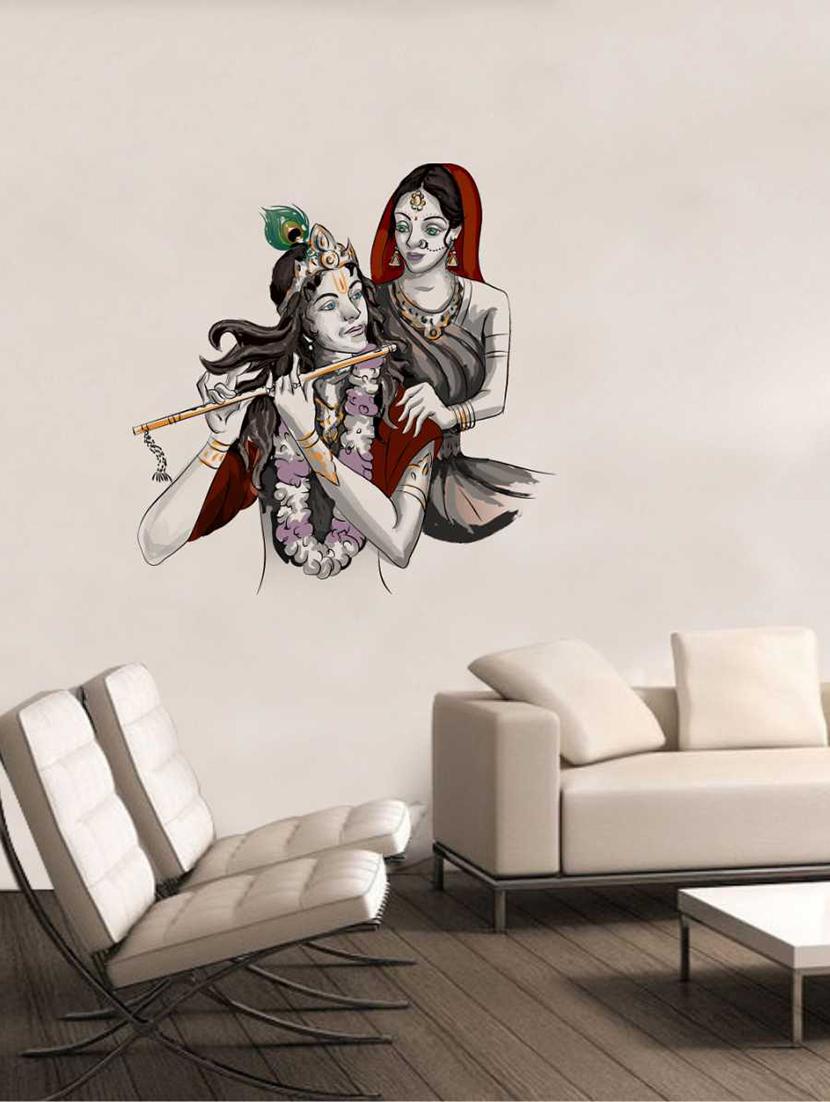 Rawpockets Wall Decals ' Lord Krishna with Radha Wall Decal Sticker ' Wall stickers (PVC Vinyl) Multicolour - 15733415 - Zoom Image - 1