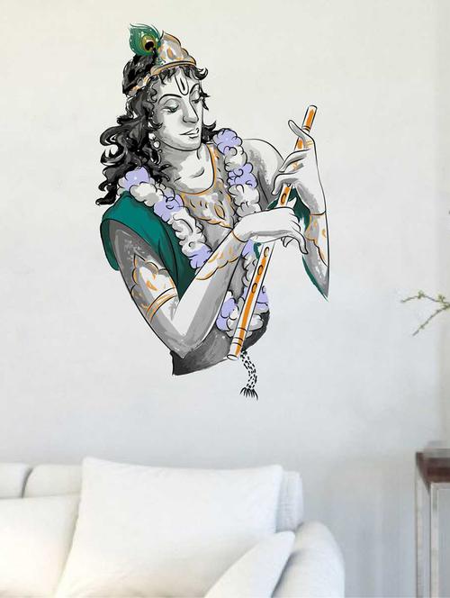 Rawpockets Wall Decals ' Sri Krishna with Flute Wall Decal Sticker ' Wall stickers (PVC Vinyl) Multicolour - 15733416 - Standard Image - 1