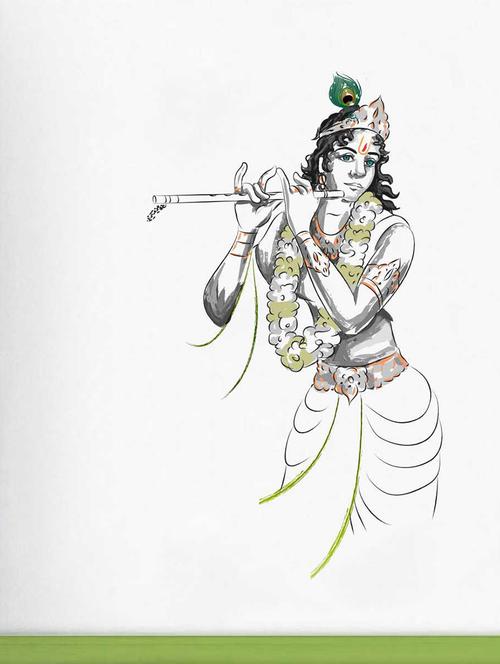 Rawpockets Wall Decals ' Sri Krishna Playing Flute Wall Decal Sticker ' Wall stickers (PVC Vinyl) Multicolour - 15733417 - Standard Image - 1