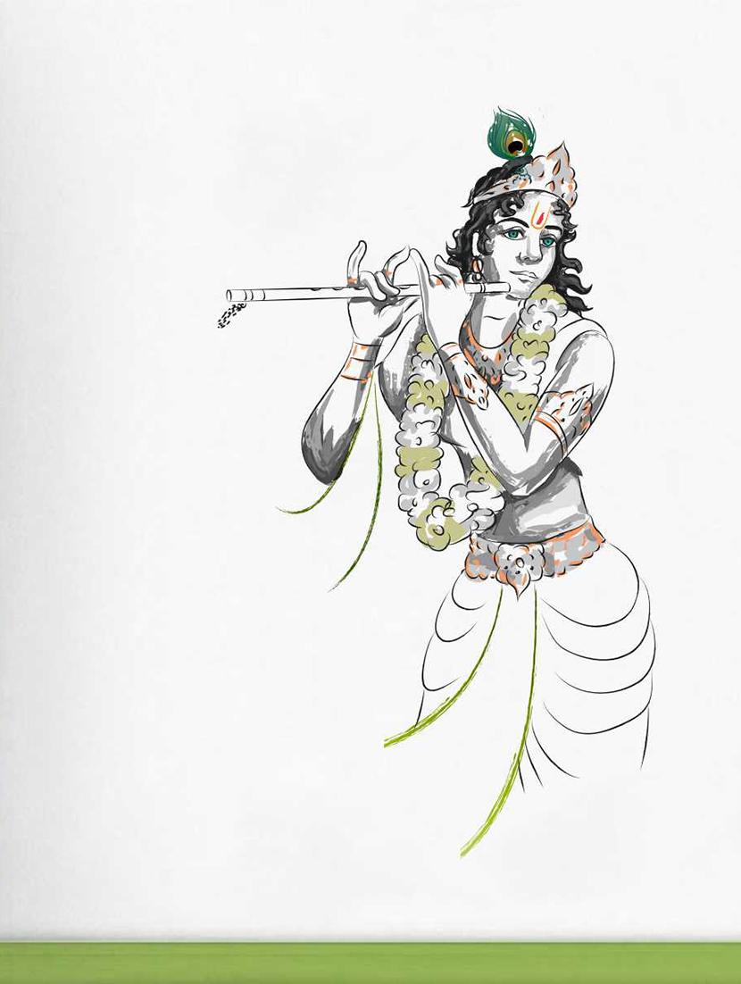 Rawpockets Wall Decals ' Sri Krishna Playing Flute Wall Decal Sticker ' Wall stickers (PVC Vinyl) Multicolour - 15733417 - Zoom Image - 1