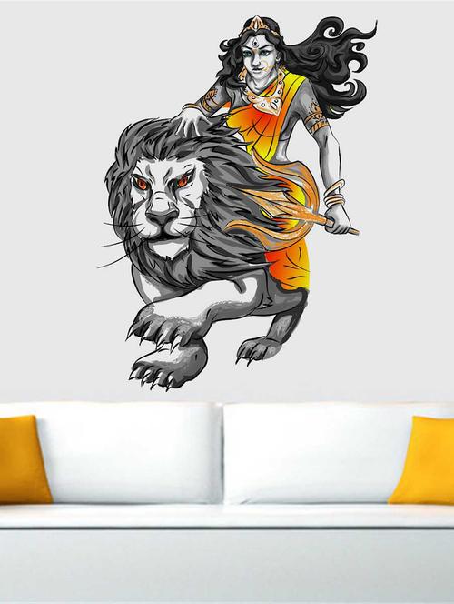 Rawpockets Wall Decals ' Durga with Lion Wall Decal Sticker ' Wall stickers (PVC Vinyl) Multicolour - 15733418 - Standard Image - 1