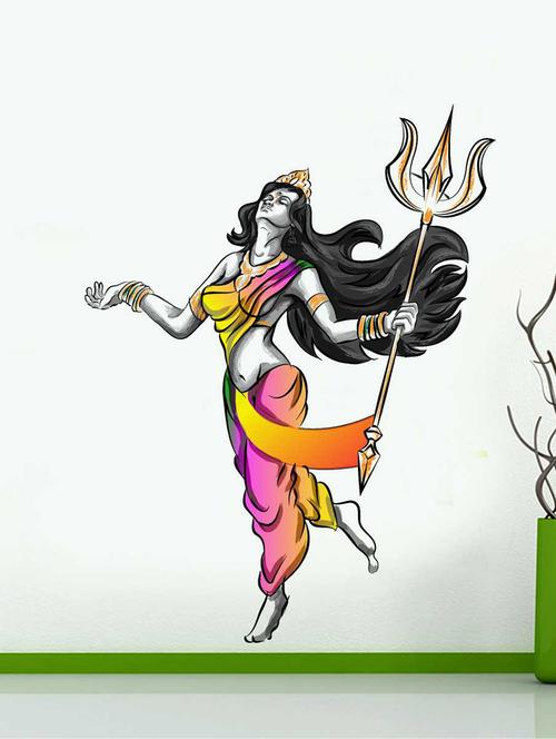 Rawpockets Wall Decals ' Durga Devi Dancing Wall Decal Sticker ' Wall stickers (PVC Vinyl) Multicolour - 15733420 - Standard Image - 1