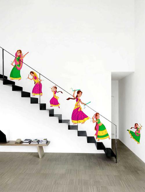 Rawpockets Wall Decals ' Girls Playing Dandiya Wall Decal Sticker ' Wall stickers (PVC Vinyl) Multicolour - 15733423 - Standard Image - 1