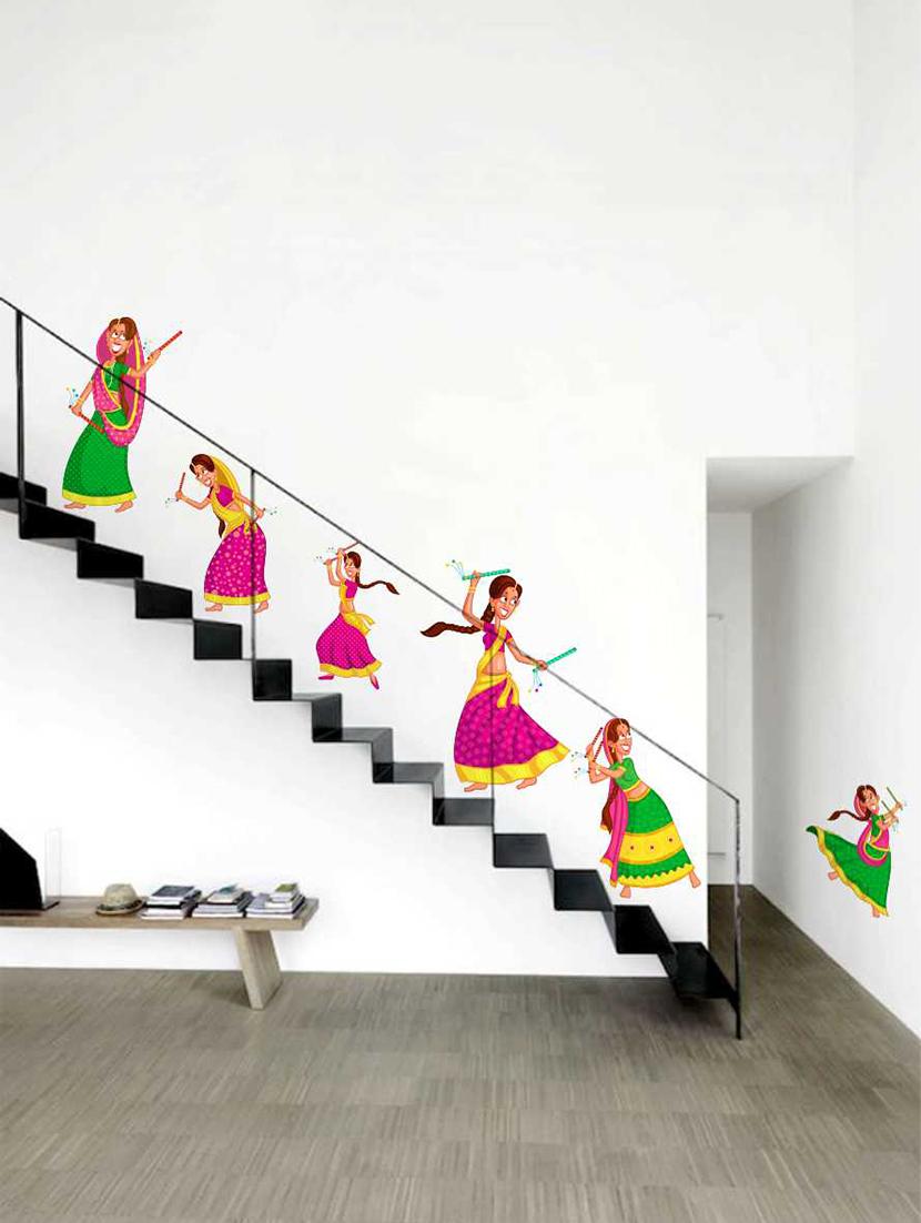 Rawpockets Wall Decals ' Girls Playing Dandiya Wall Decal Sticker ' Wall stickers (PVC Vinyl) Multicolour - 15733423 - Zoom Image - 1