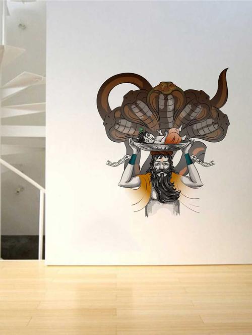 Rawpockets Wall Decals ' Shri Krishna with Vasudev Wall Decal Sticker ' Wall stickers (PVC Vinyl) Multicolour - 15733424 - Standard Image - 1