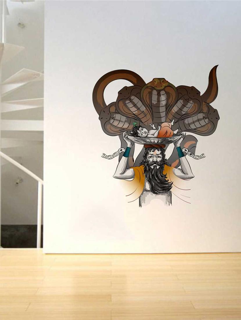 Rawpockets Wall Decals ' Shri Krishna with Vasudev Wall Decal Sticker ' Wall stickers (PVC Vinyl) Multicolour - 15733424 - Zoom Image - 1