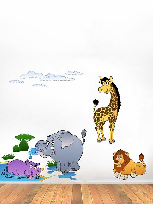 Rawpockets Wall Decals ' Baby Animals Jungle Story Wall Decal Sticker ' Wall stickers (PVC Vinyl) Multicolour - 15733427 - Standard Image - 1