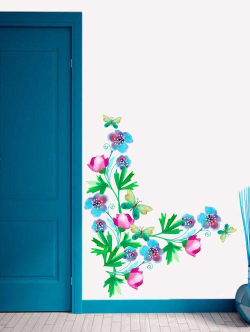 Rawpockets Wall Decals ' Beautiful Flowers and Butterfly Wall Decal Sticker ' Wall stickers (PVC Vinyl) Multicolour - 15733430 - Standard Image - 1