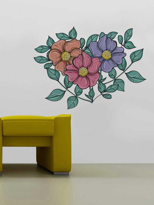 Rawpockets Wall Decals ' Three Colours Flower Wall Decal Sticker ' Wall stickers (PVC Vinyl) Multicolour - 15733431 - Standard Image - 1