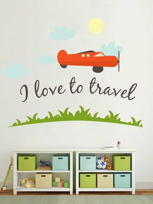 Rawpockets Wall Decals ' I Love to Travel ' Wall Decal Sticker ' Wall stickers (PVC Vinyl) Multicolour - 15733432 - Standard Image - 1