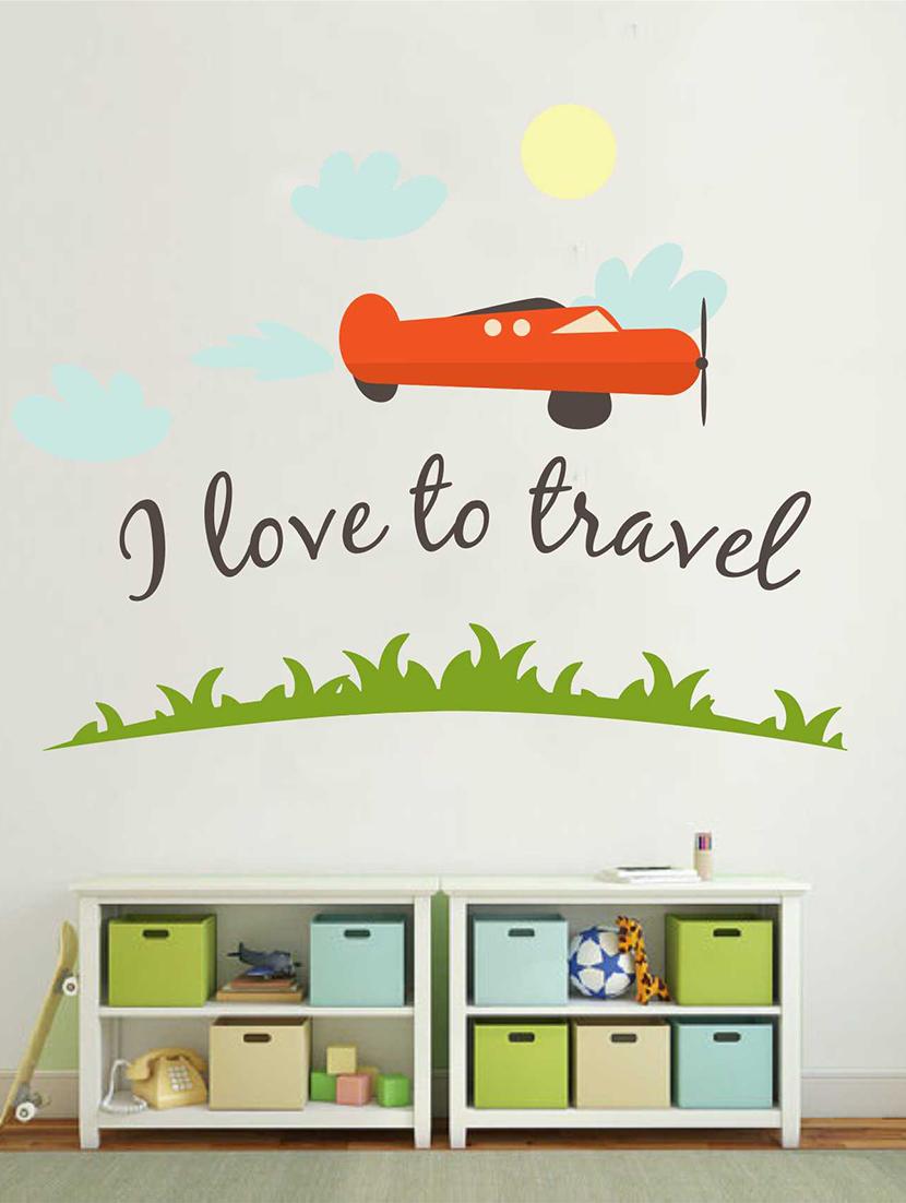 Rawpockets Wall Decals ' I Love to Travel ' Wall Decal Sticker ' Wall stickers (PVC Vinyl) Multicolour - 15733432 - Zoom Image - 1