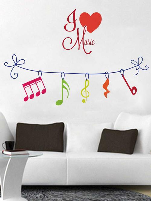 Rawpockets Wall Decals ' I Love Music' Wall Decal Sticker ' Wall stickers (PVC Vinyl) Multicolour - 15733434 - Standard Image - 1