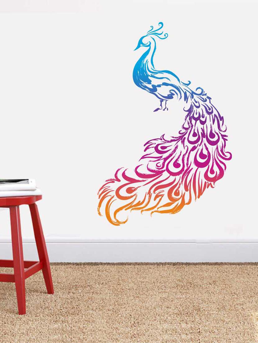 Rawpockets Wall Decals ' Crayon Peacock' Wall Decal Sticker ' Wall stickers (PVC Vinyl) Multicolour - 15733441 - Zoom Image - 1
