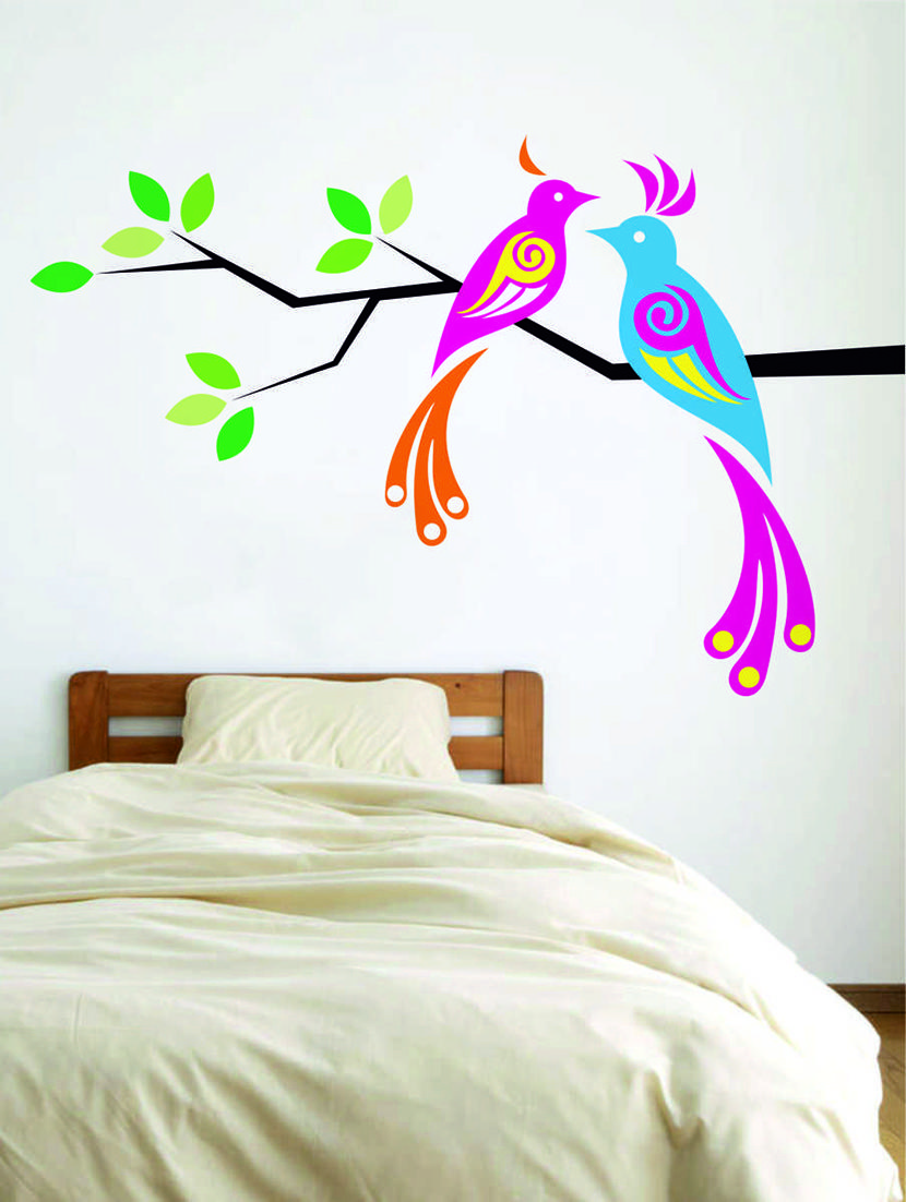 Rawpockets Wall Decals ' Love Birds on Tree' Wall Decal Sticker ' Wall stickers (PVC Vinyl) Multicolour - 15733442 - Zoom Image - 1