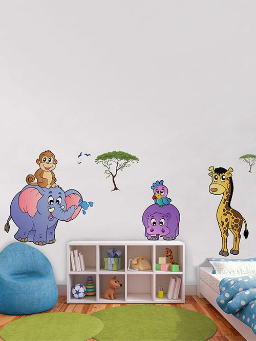 Rawpockets Wall Decals ' Cartoon Animals Jungle Story' Wall Decal Sticker ' Wall stickers (PVC Vinyl) Multicolour - 15733443 - Standard Image - 1