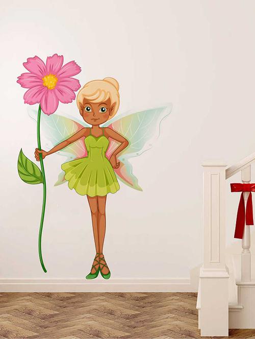 Rawpockets Wall Decals ' Baby Angel with Flower' Wall Decal Sticker ' Wall stickers (PVC Vinyl) Multicolour - 15733446 - Standard Image - 1