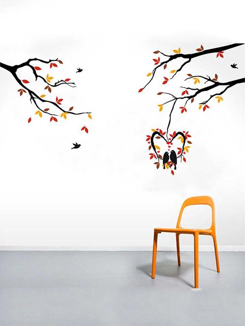Rawpockets Wall Decals ' Love Birds on Hanging Heart-in Shape Tree' Wall Decal Sticker ' Wall stickers (PVC Vinyl) Multicolour - 15733448 - Standard Image - 1