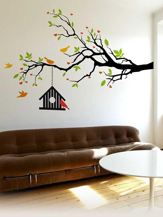 Rawpockets Wall Decals ' Heart-in Flower Tree with Bird Cage' Wall Decal Sticker ' Wall stickers (PVC Vinyl) Multicolour - 15733452 - Zoom Image - 1
