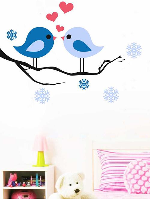 Rawpockets Wall Decals ' Bluish Love Birds on Blue Flower Tree' Wall Decal Sticker ' Wall stickers (PVC Vinyl) Multicolour - 15733456 - Standard Image - 1