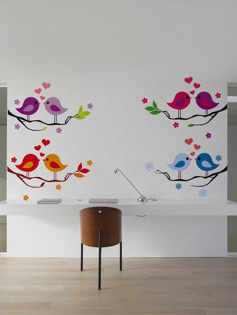 Rawpockets Wall Decals ' Multi Color Love Birds' Wall Decal Sticker ' Wall stickers (PVC Vinyl) Multicolour - 15733459 - Zoom Image - 1
