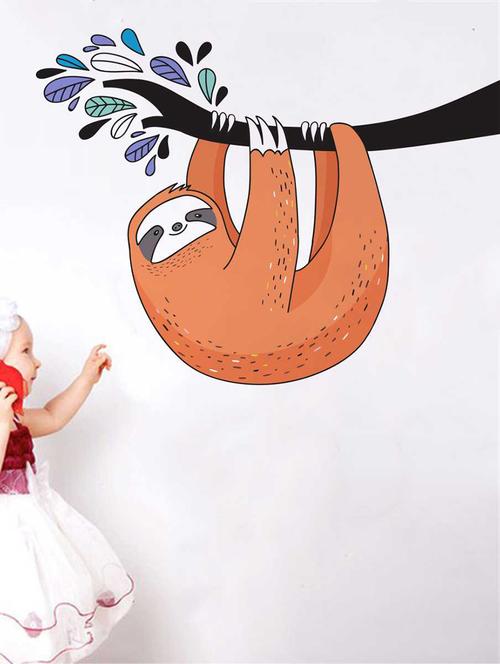 Rawpockets Wall Decals ' Sloth on Tree' Wall Decal Sticker ' Wall stickers (PVC Vinyl) Multicolour - 15733461 - Standard Image - 1