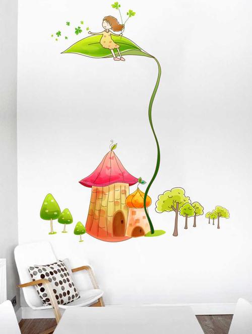 Rawpockets Wall Decals ' A Girl and Fantasy World Wall Decal Sticker ' Wall stickers (PVC Vinyl) Multicolour - 15733462 - Standard Image - 1