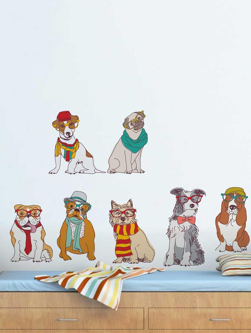 Rawpockets Wall Decals ' Hipster Dog Family' Wall Decal Sticker ' Wall stickers (PVC Vinyl) Multicolour - 15733472 - Zoom Image - 1