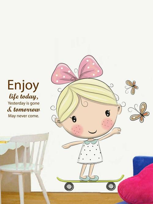 Rawpockets Wall Decals ' Skating Baby and Life Quote' Wall Decal Sticker ' Wall stickers (PVC Vinyl) Multicolour - 15733473 - Standard Image - 1
