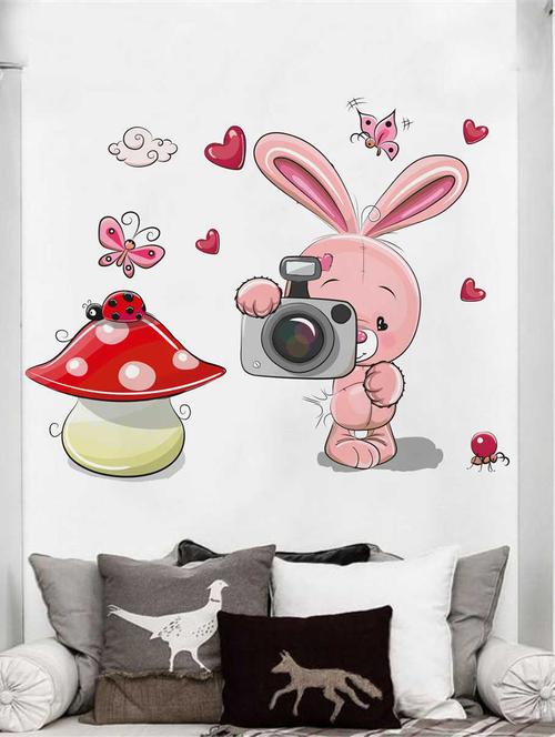 Rawpockets Wall Decals ' Rabbit and Camera' Wall Decal Sticker ' Wall stickers (PVC Vinyl) Multicolour - 15733476 - Standard Image - 1