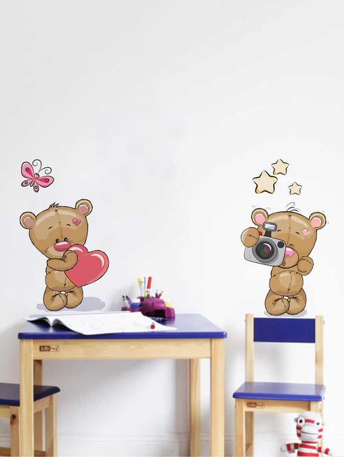 Rawpockets Wall Decals ' Teddy Bear Pair 'Wall Decal Sticker ' Wall stickers (PVC Vinyl) Multicolour - 15733477 - Standard Image - 1
