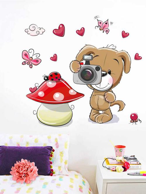 Rawpockets Wall Decals ' Dog and Camera' Wall Decal Sticker ' Wall stickers (PVC Vinyl) Multicolour - 15733479 - Standard Image - 1