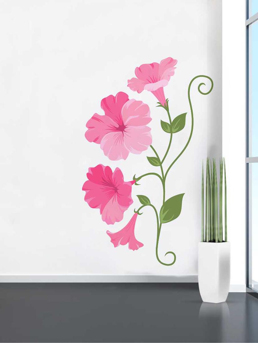 Rawpockets Wall Decals ' Pink Flower and Root' Wall Decal Sticker ' Wall stickers (PVC Vinyl) Multicolour - 15733486 - Zoom Image - 1