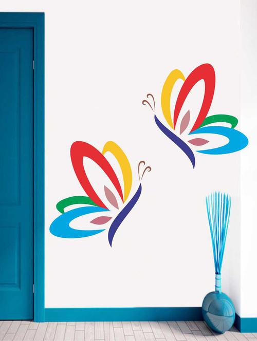 Rawpockets Wall Decals ' Colorful Butterfly Pair' Wall Decal Sticker ' Wall stickers (PVC Vinyl) Multicolour - 15733487 - Standard Image - 1