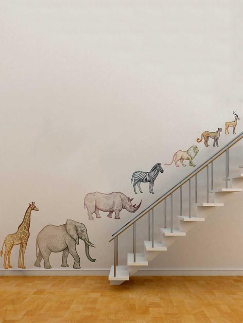 Rawpockets Wall Decals ' Jungle Wild Animals Family' Wall Decal Sticker ' Wall stickers (PVC Vinyl) Multicolour - 15733489 - Standard Image - 1